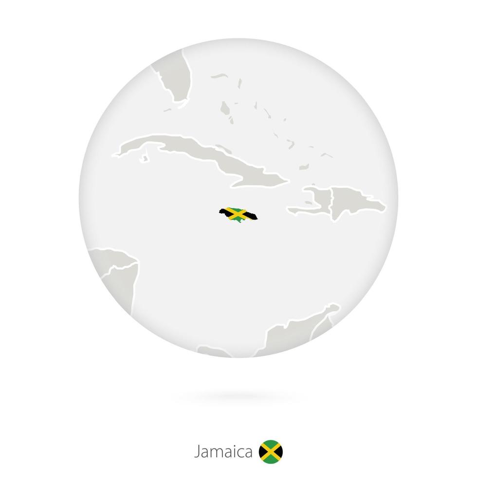 Map of Jamaica and national flag in a circle. vector
