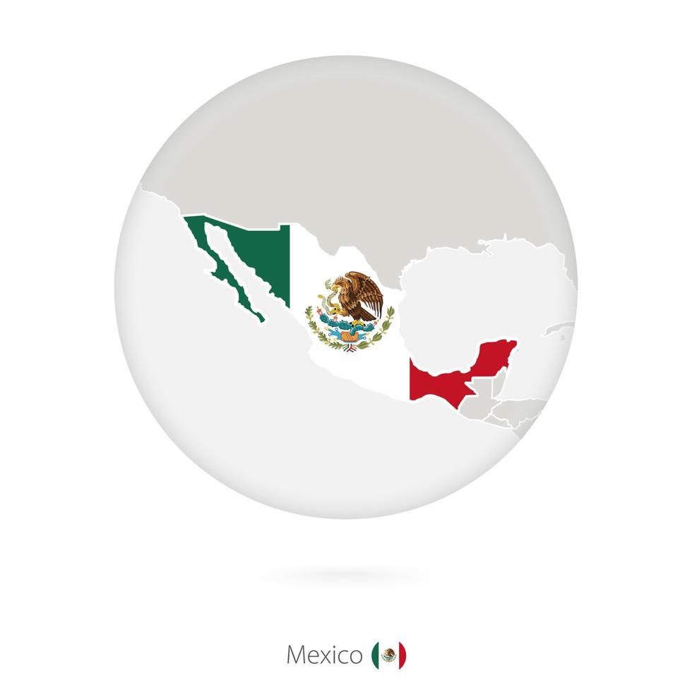 Map of Mexico and national flag in a circle. vector