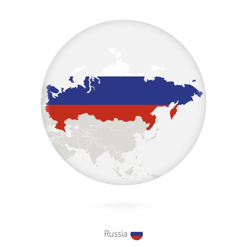 mapa de rusia y bandera nacional en un círculo. vector