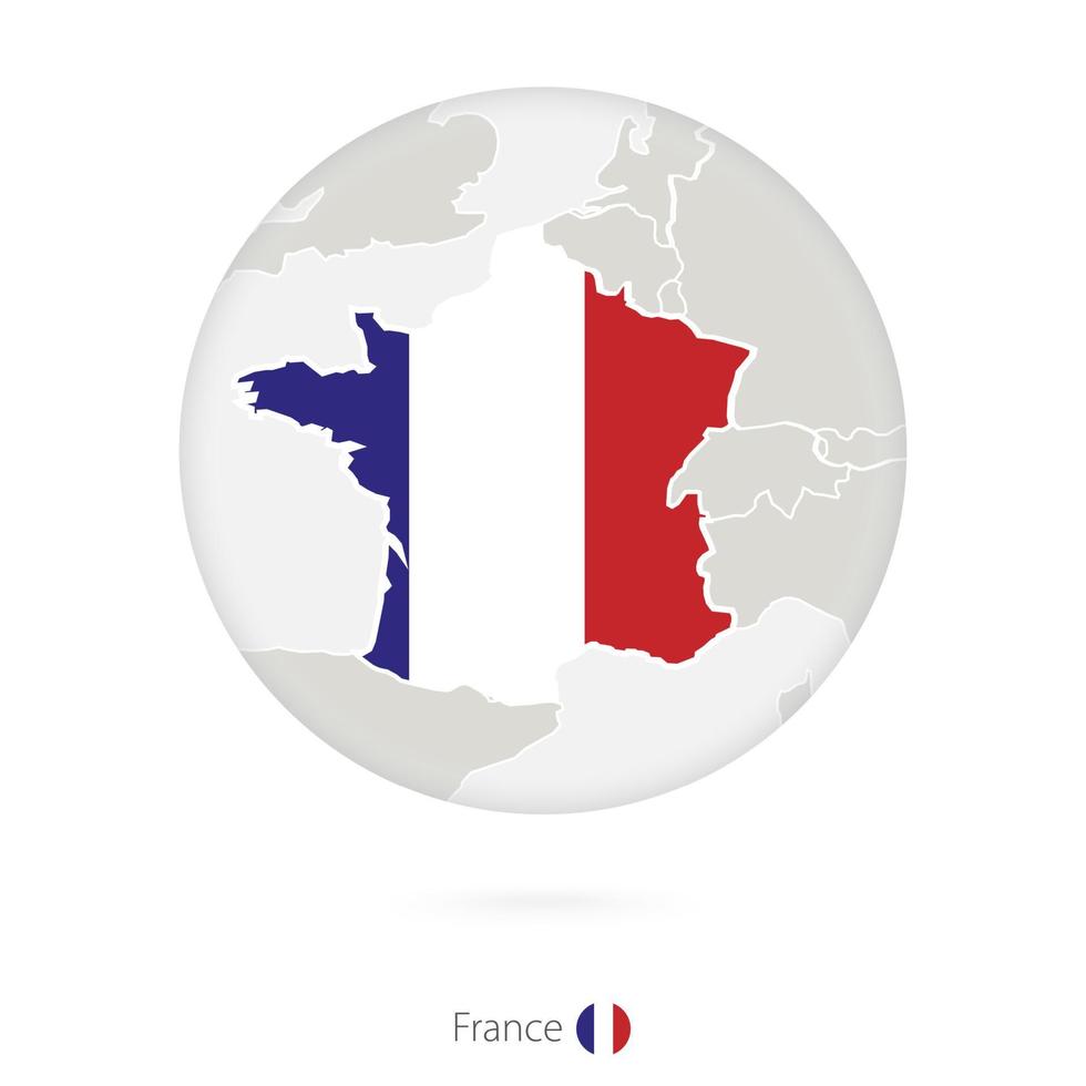 Map of France and national flag in a circle. vector