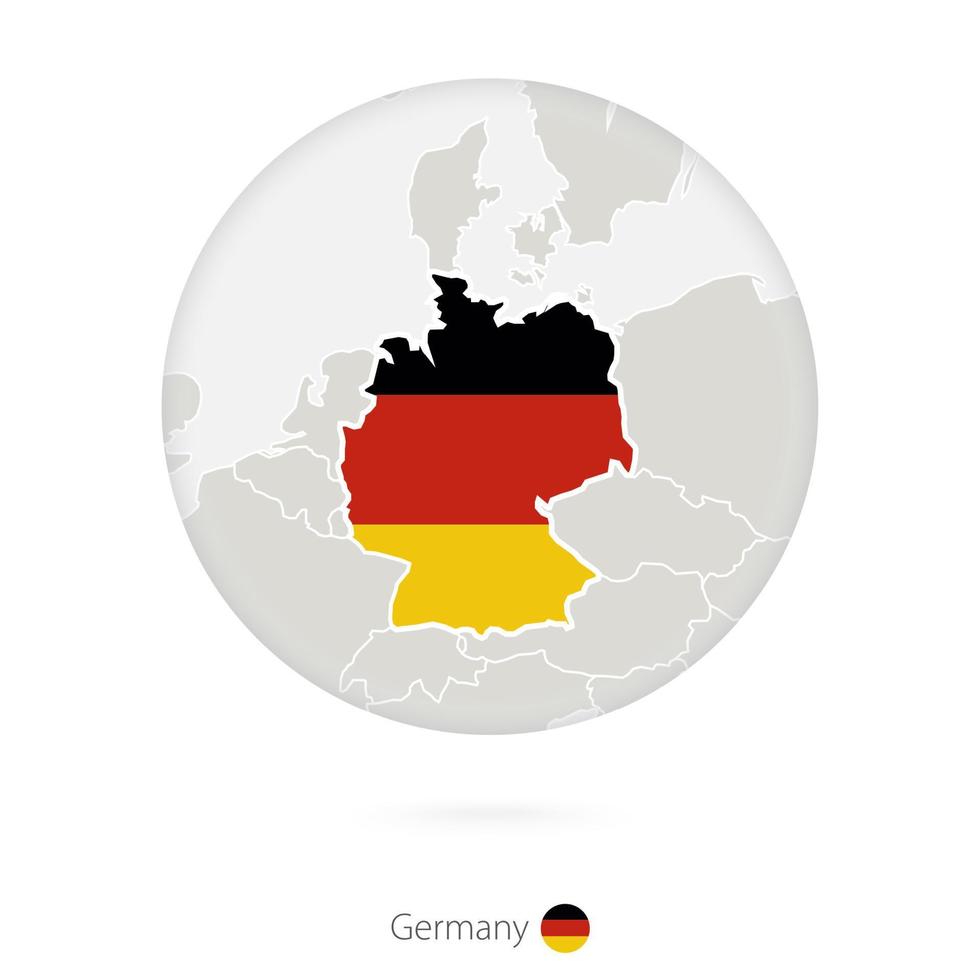 mapa de alemania y bandera nacional en un círculo. vector