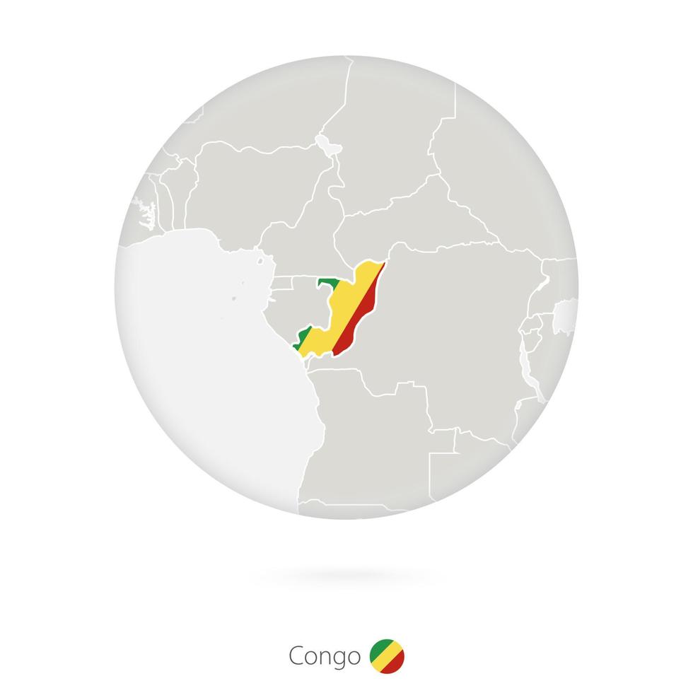 Map of Congo and national flag in a circle. vector