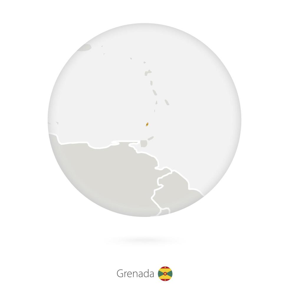 mapa de granada y bandera nacional en un círculo. vector