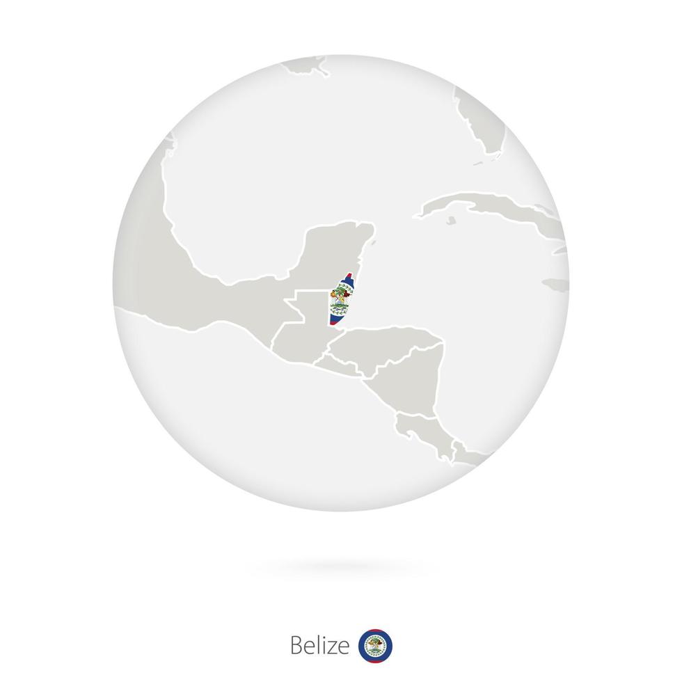 Map of Belize and national flag in a circle. vector