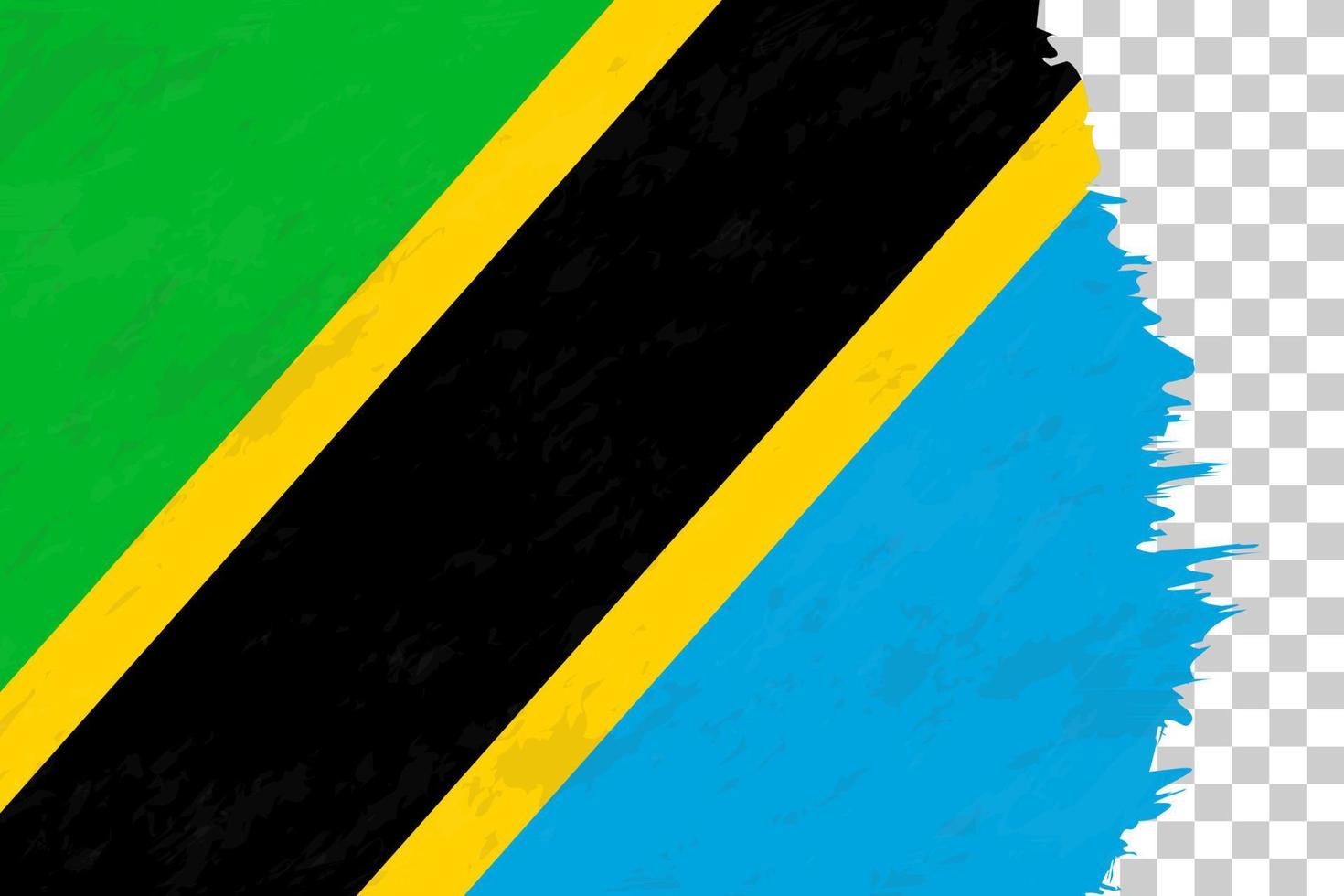 Horizontal Abstract Grunge Brushed Flag of Tanzania on Transparent Grid. vector