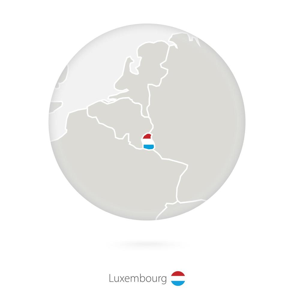 mapa de luxemburgo y bandera nacional en un círculo. vector