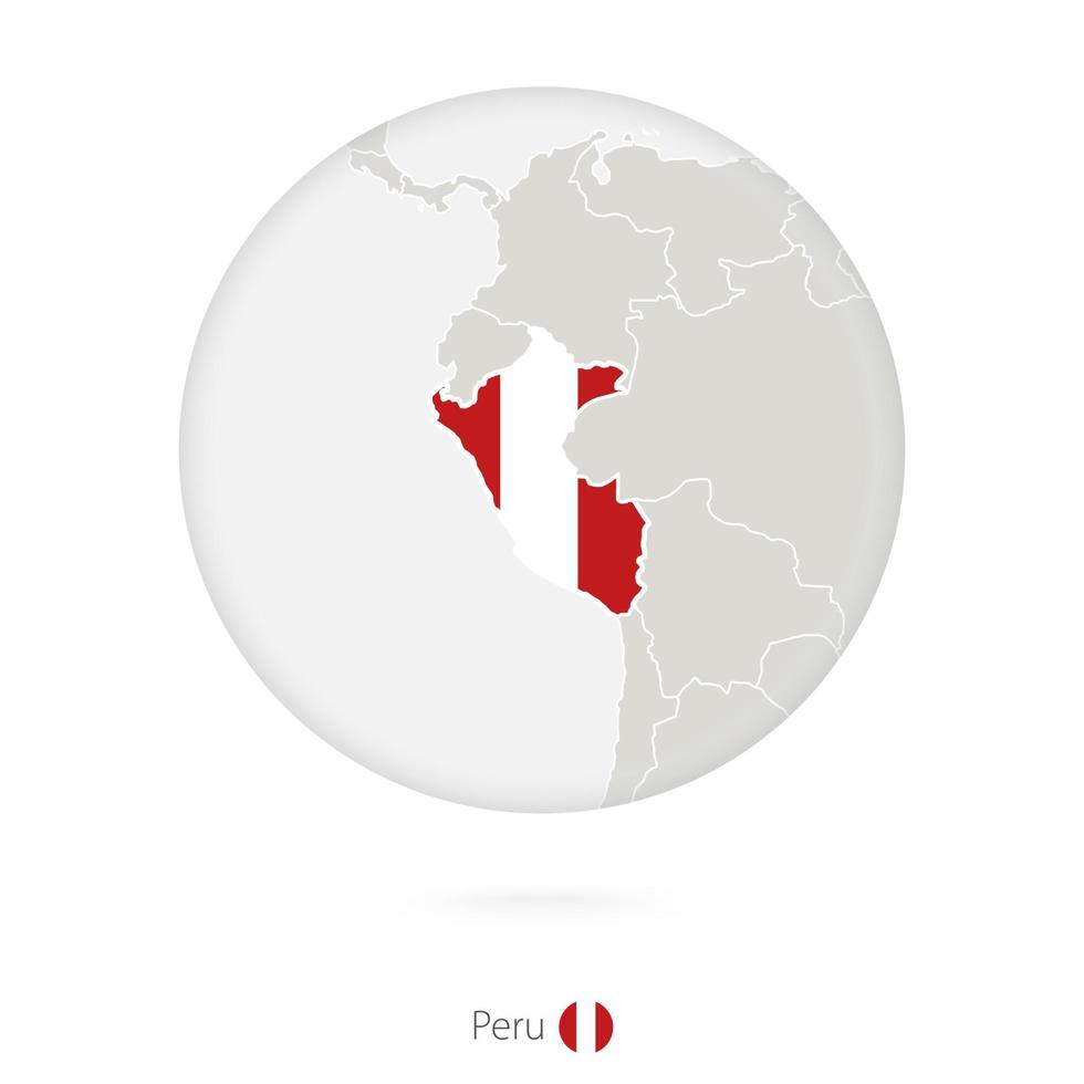 mapa de perú y bandera nacional en un círculo. vector