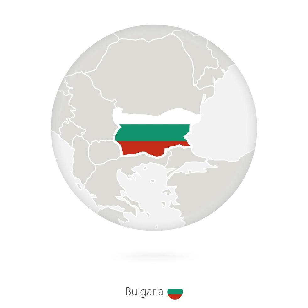 mapa de bulgaria y bandera nacional en un círculo. vector