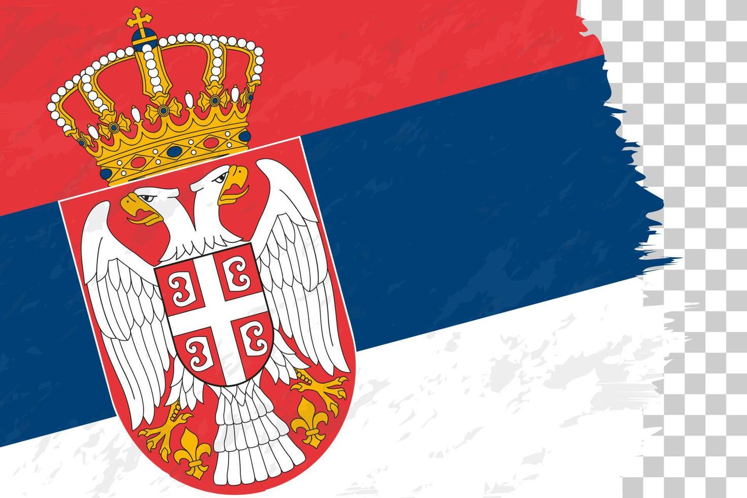 Horizontal Abstract Grunge Brushed Flag of Serbia on Transparent Grid. vector