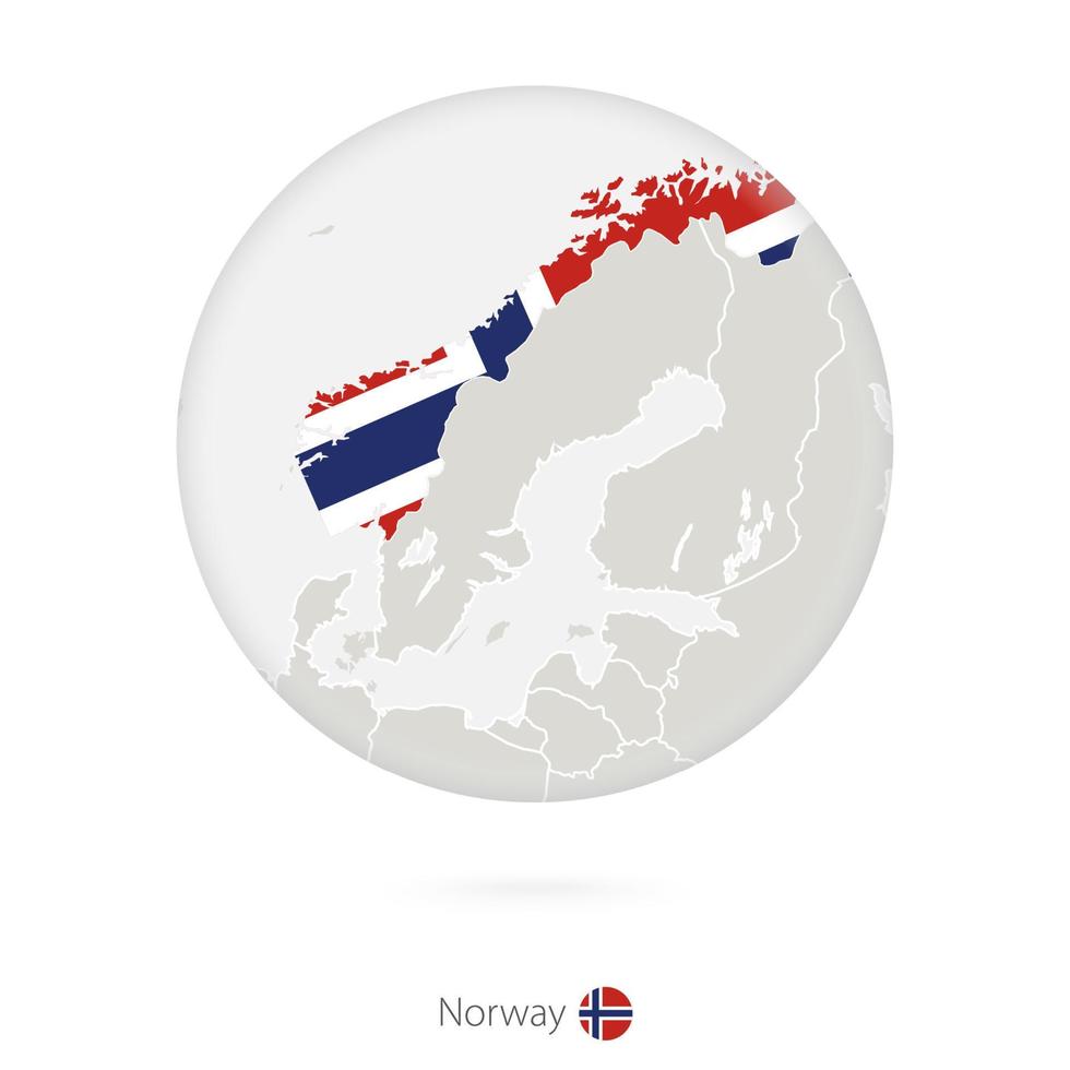 mapa de noruega y bandera nacional en un círculo. vector