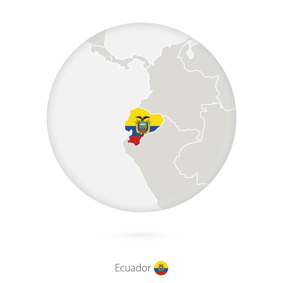 mapa de ecuador y bandera nacional en un círculo. vector