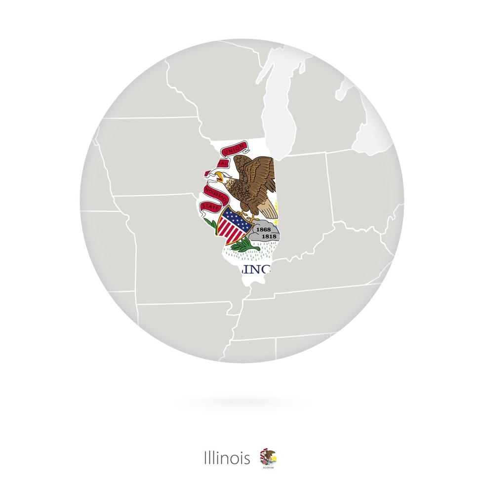 Map of Illinois State and flag in a circle. vector