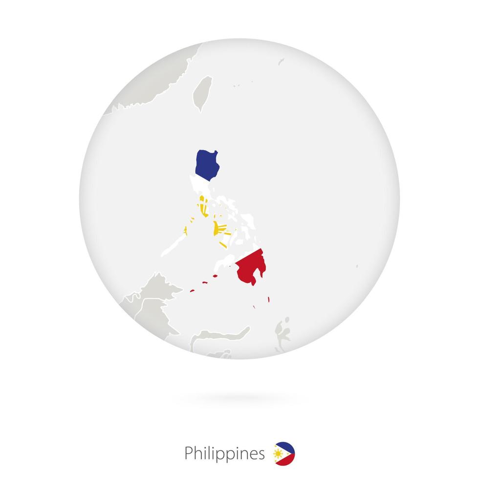 mapa de filipinas y bandera nacional en un círculo. vector