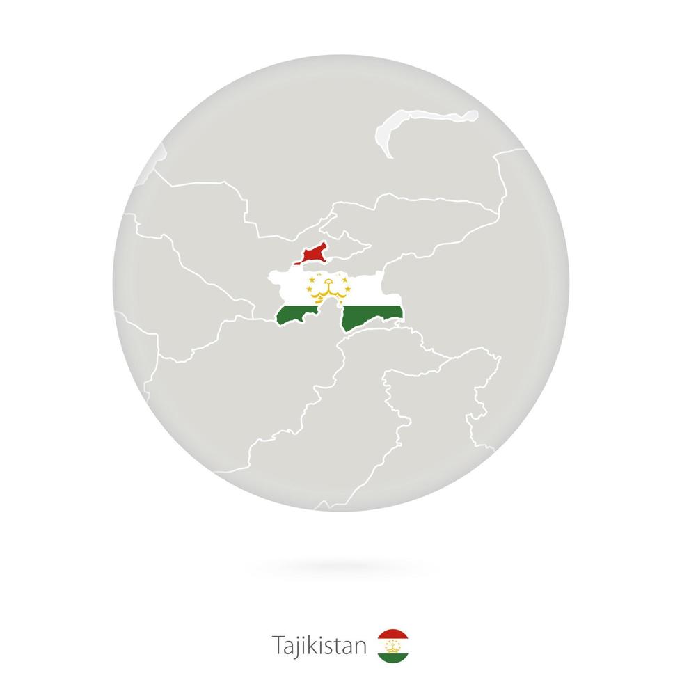 mapa de tayikistán y bandera nacional en un círculo. vector