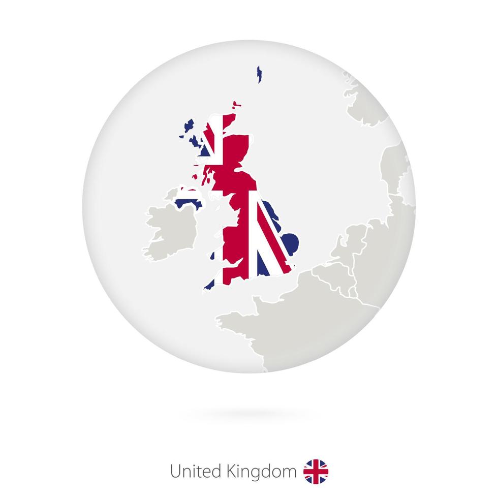 mapa del reino unido y bandera nacional en un círculo. vector