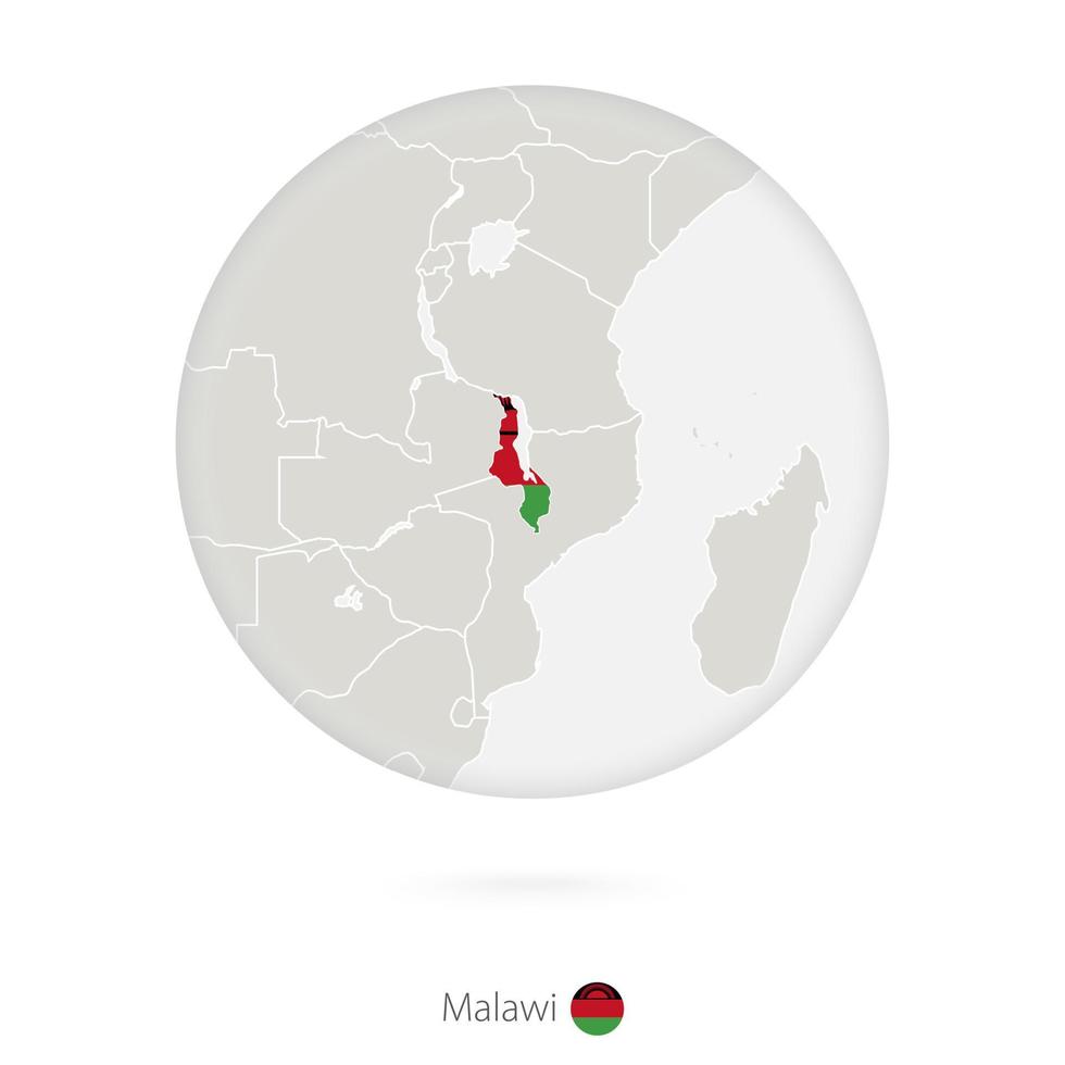 Map of Malawi and national flag in a circle. vector