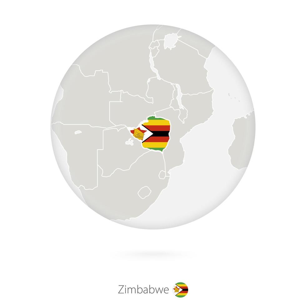mapa de zimbabwe y bandera nacional en un círculo. vector