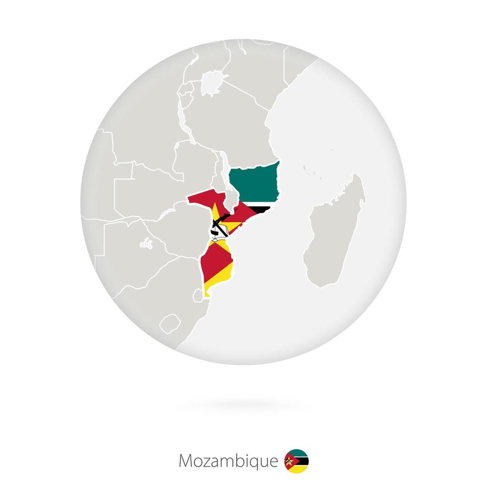 Map of Mozambique and national flag in a circle. vector