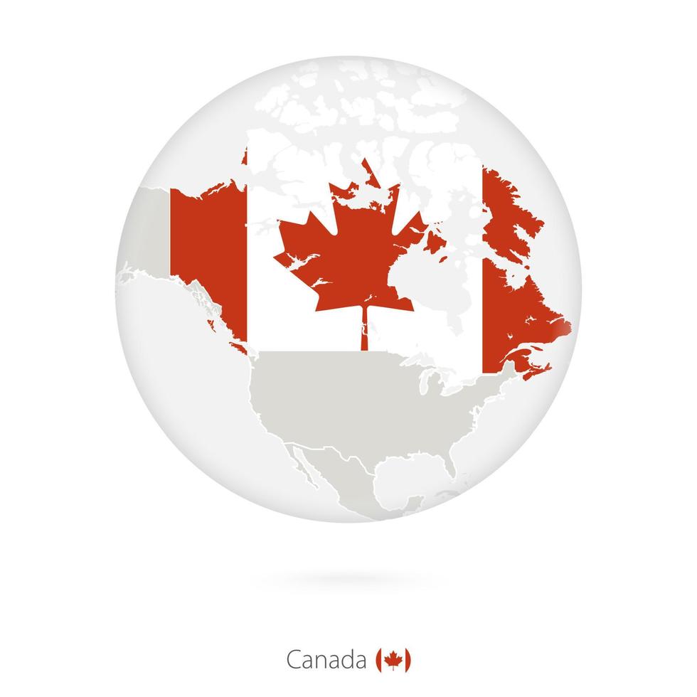 Map of Canada and national flag in a circle. vector