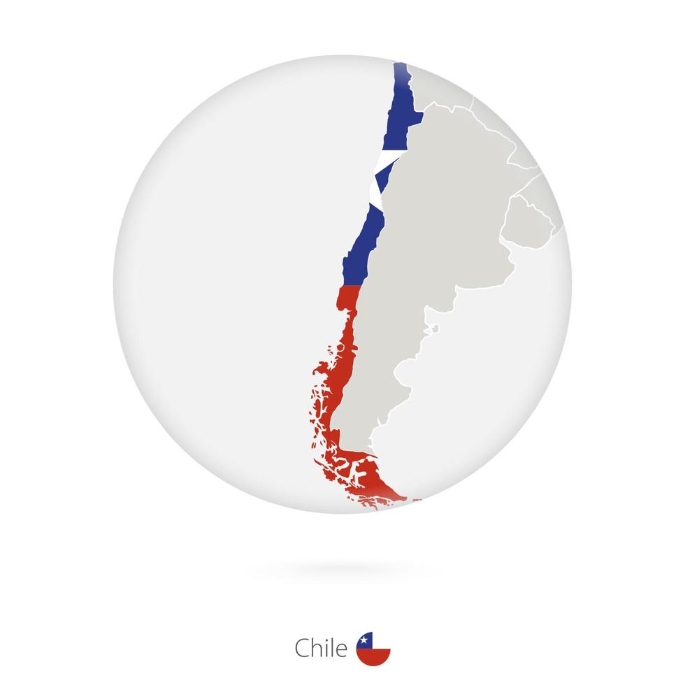 mapa de chile y bandera nacional en un círculo. vector
