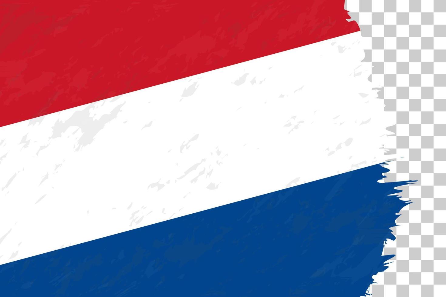 Horizontal Abstract Grunge Brushed Flag of Netherlands on Transparent Grid. vector