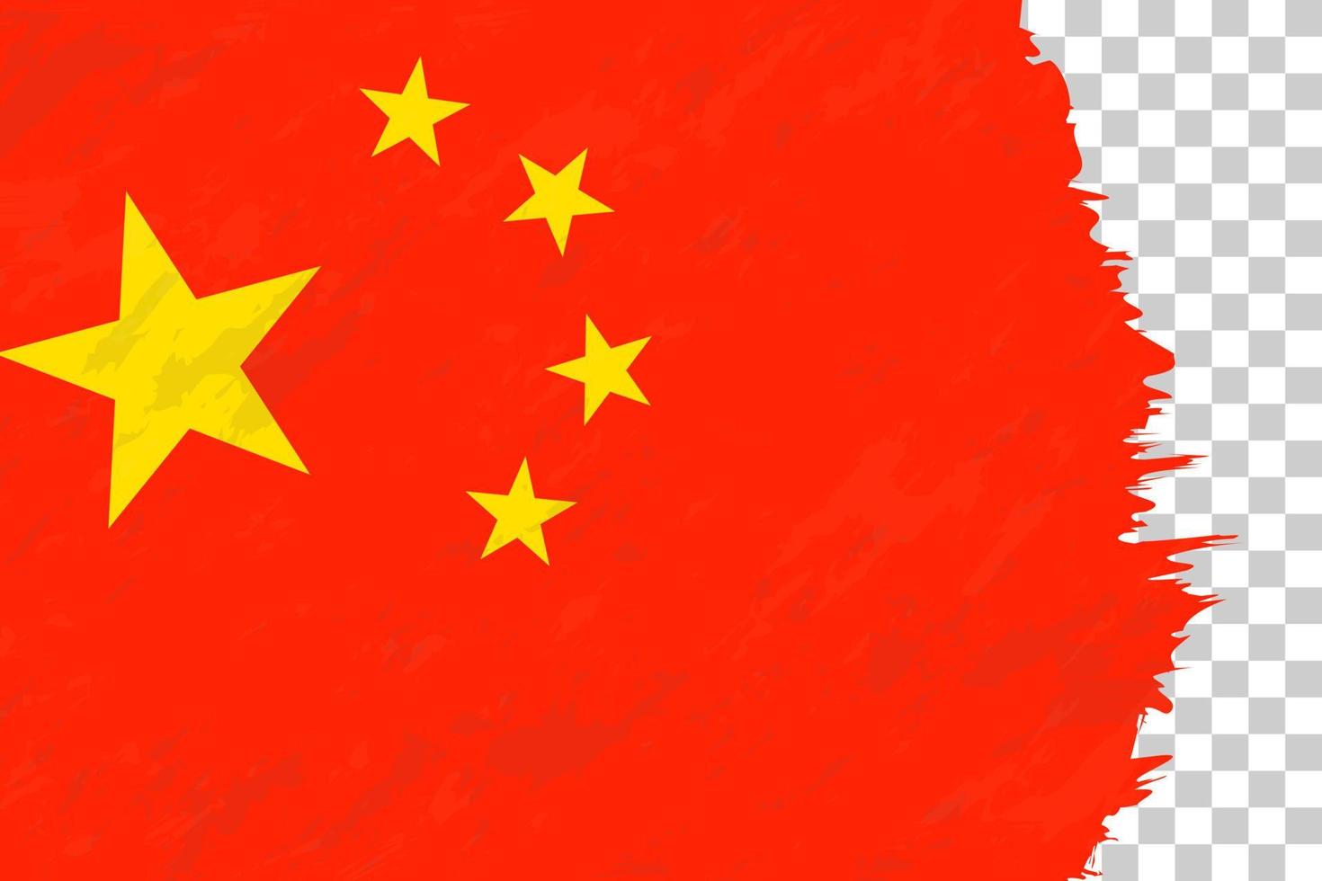 grunge abstracto horizontal cepillado bandera de china en rejilla transparente. vector