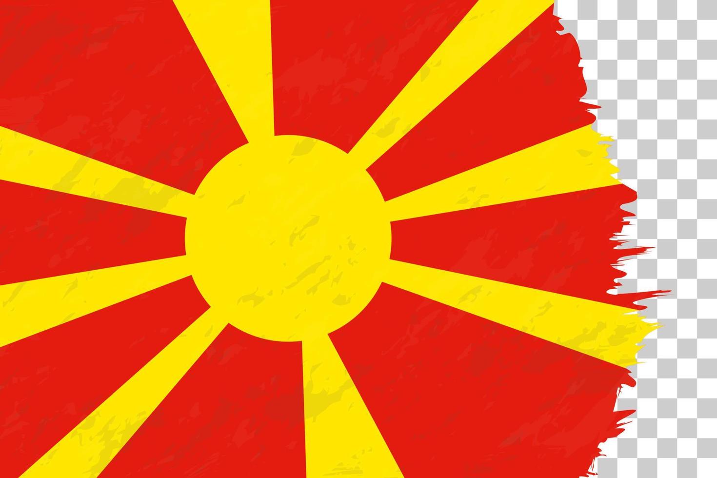 grunge abstracto horizontal cepillado bandera de macedonia en rejilla transparente. vector