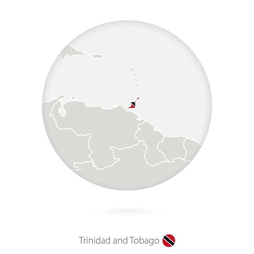 mapa de trinidad y tobago y bandera nacional en un círculo. vector