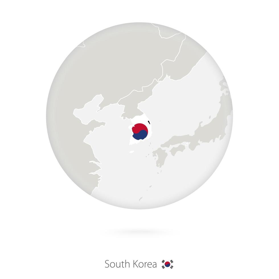 Map of South Korea and national flag in a circle. vector