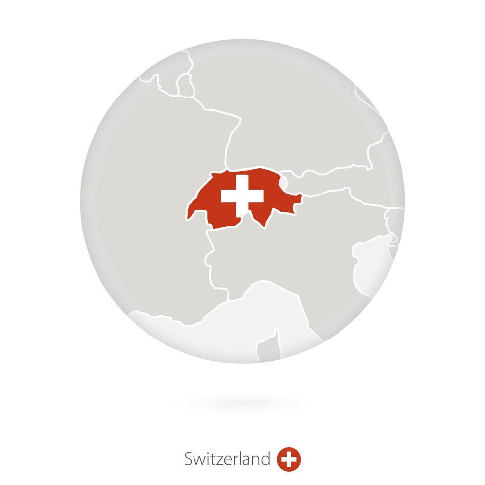 mapa de suiza y bandera nacional en un círculo. vector