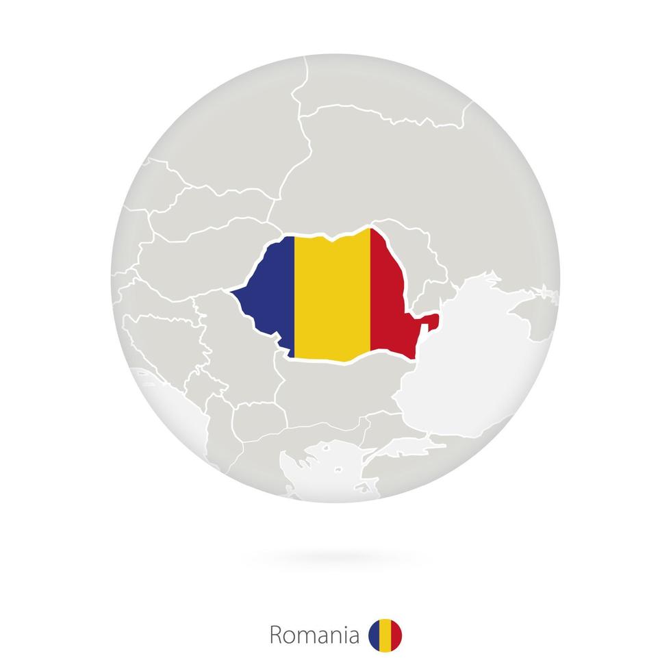 Map of Romania and national flag in a circle. vector