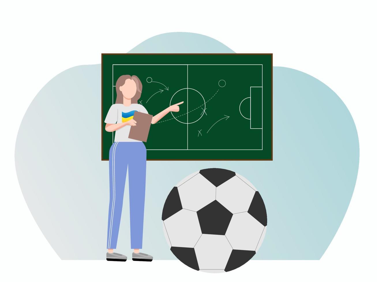 Soccer football coach analyzing the game. Vector illustration