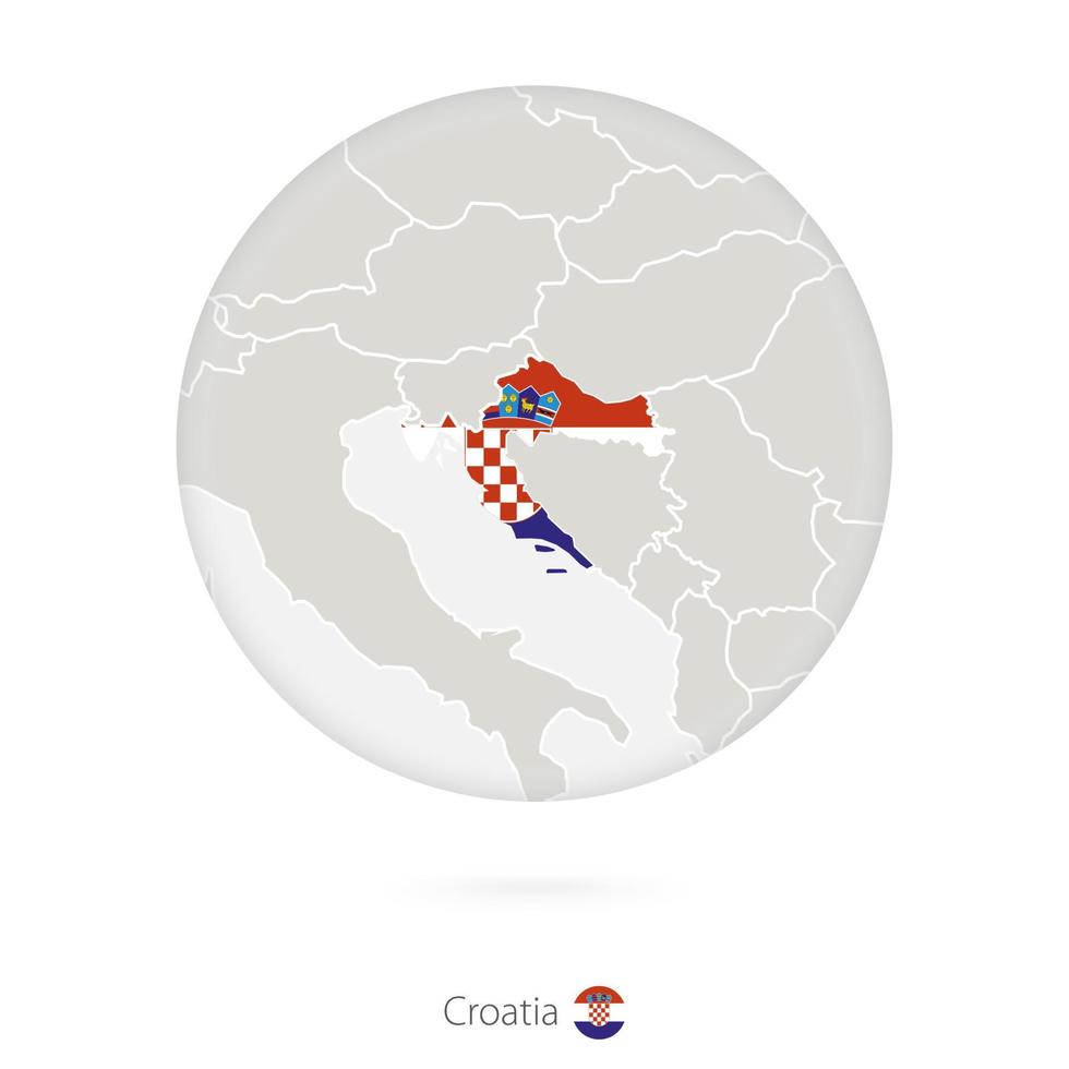 Map of Croatia and national flag in a circle. vector