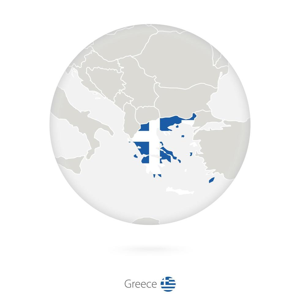 Map of Greece and national flag in a circle. vector