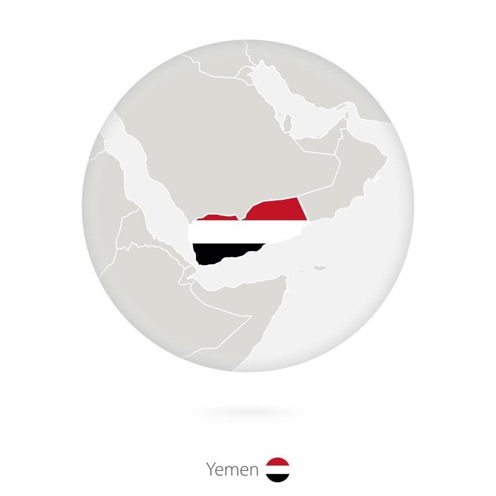 Map of Yemen and national flag in a circle. vector