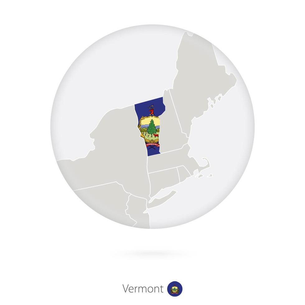 Map of Vermont State and flag in a circle. vector
