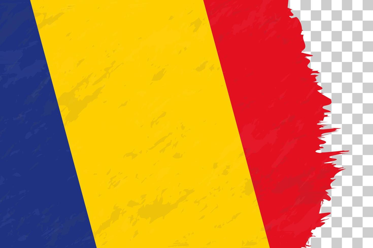 grunge abstracto horizontal cepillado bandera de rumania en rejilla transparente. vector