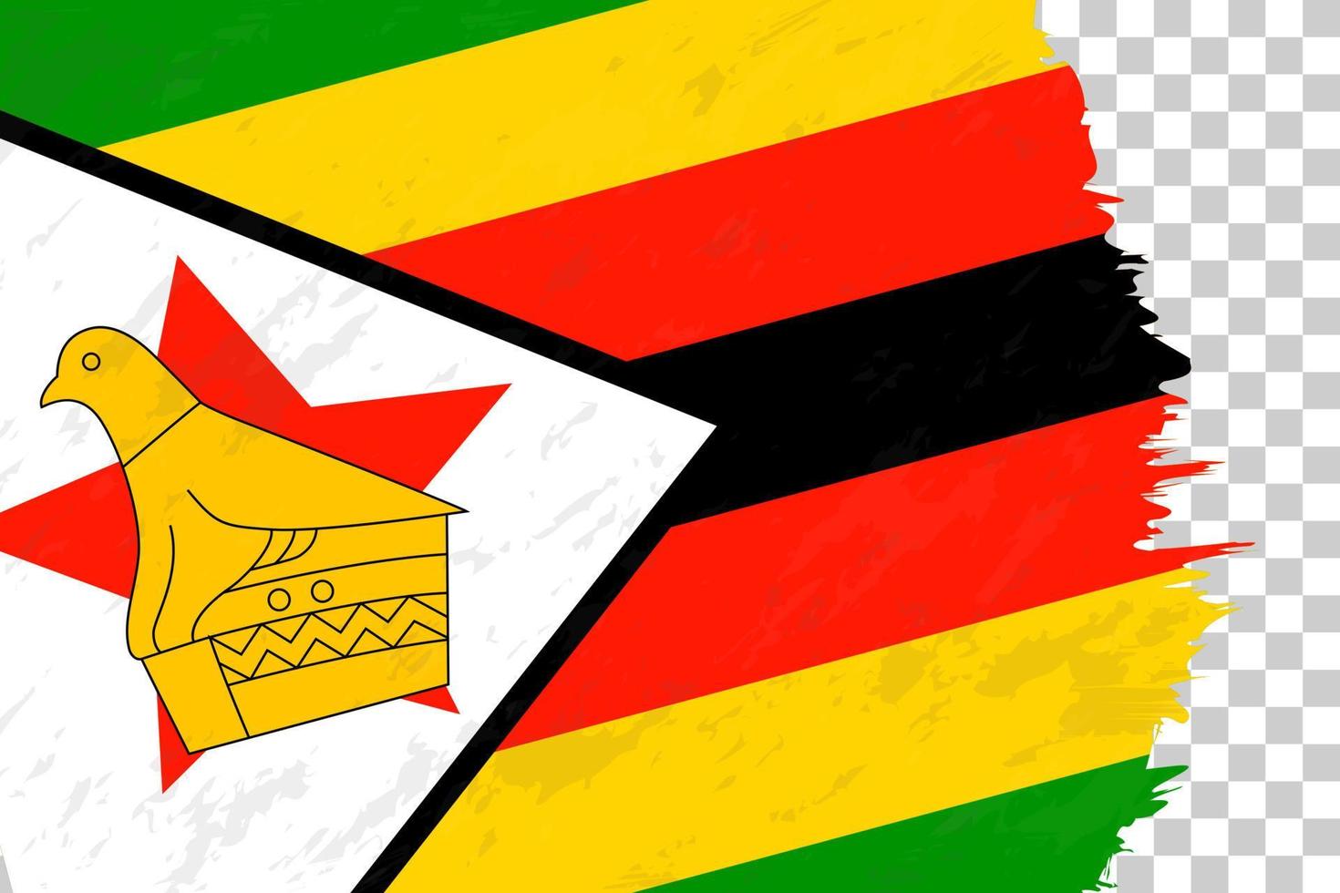 grunge abstracto horizontal cepillado bandera de zimbabwe en rejilla transparente. vector