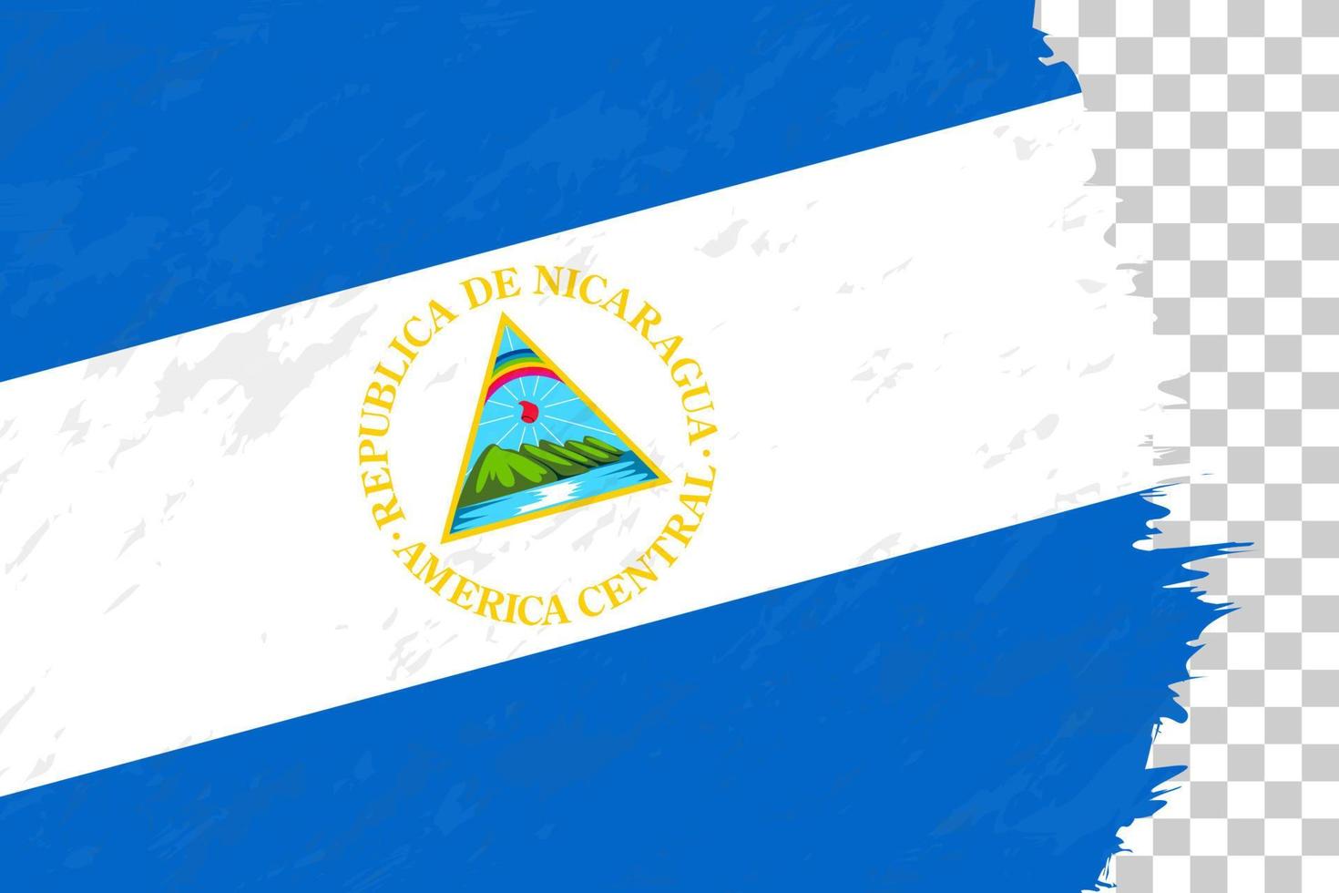 grunge abstracto horizontal cepillado bandera de nicaragua en rejilla transparente. vector