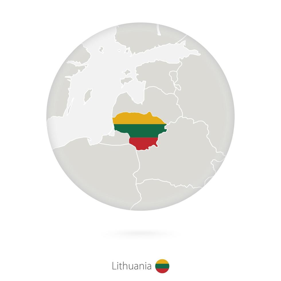 Map of Lithuania and national flag in a circle. vector