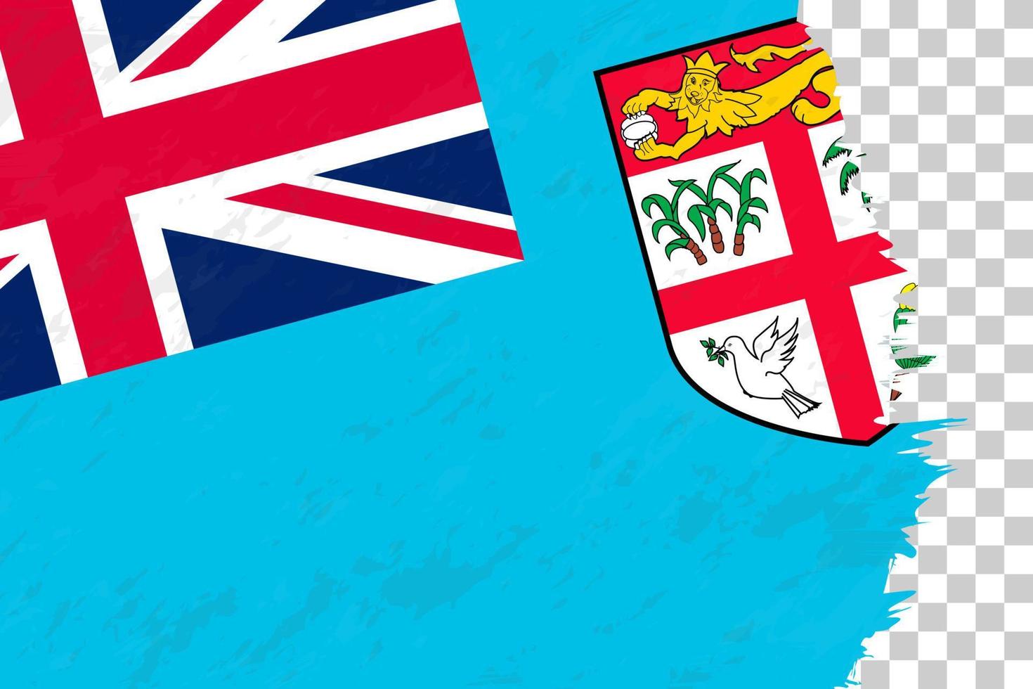 grunge abstracto horizontal cepillado bandera de fiyi en rejilla transparente. vector