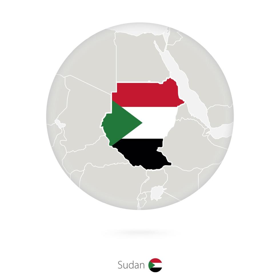 Map of Sudan and national flag in a circle. vector