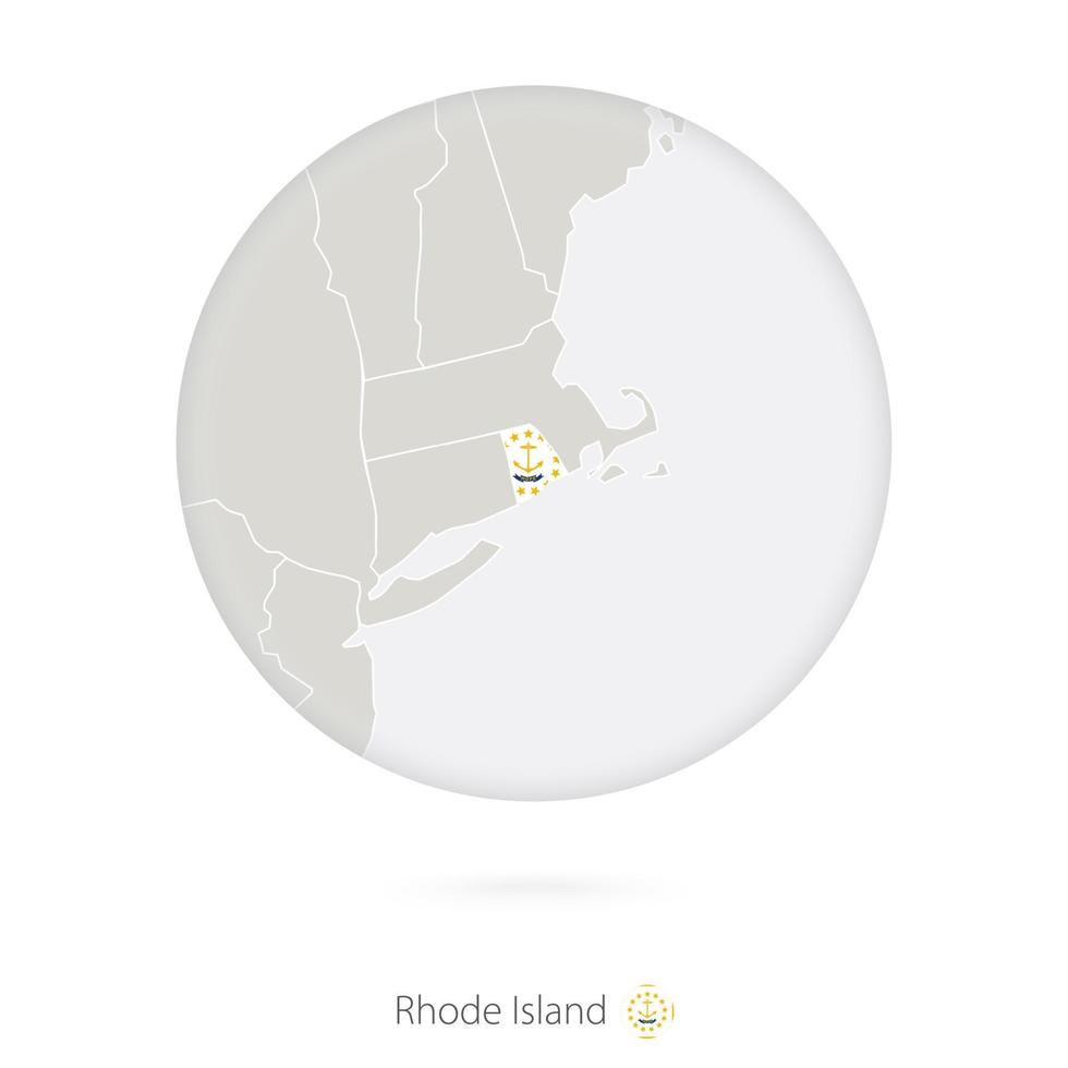 mapa del estado de rhode island y bandera en un círculo. vector