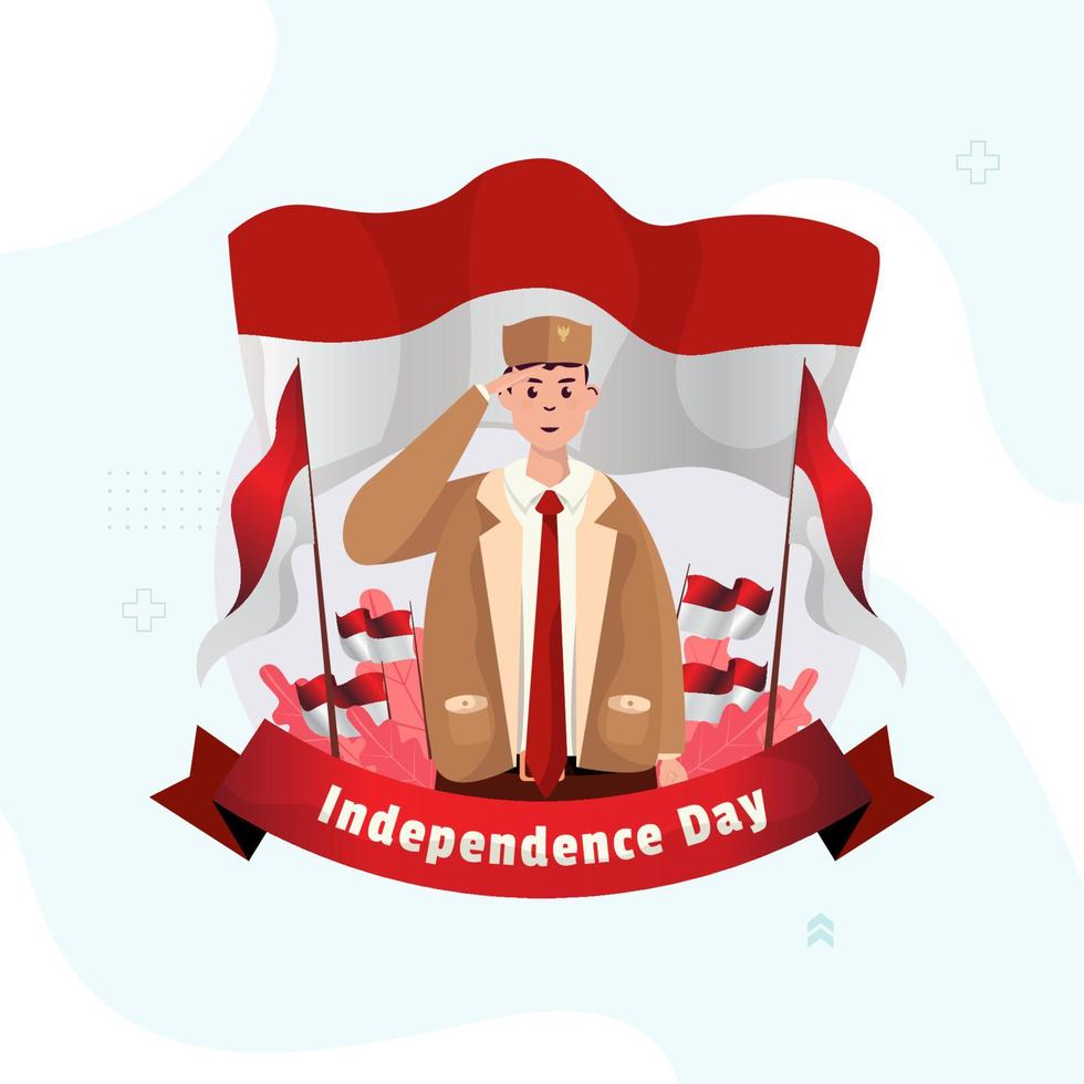 diseño plano feliz día de la independencia de indonesia vector