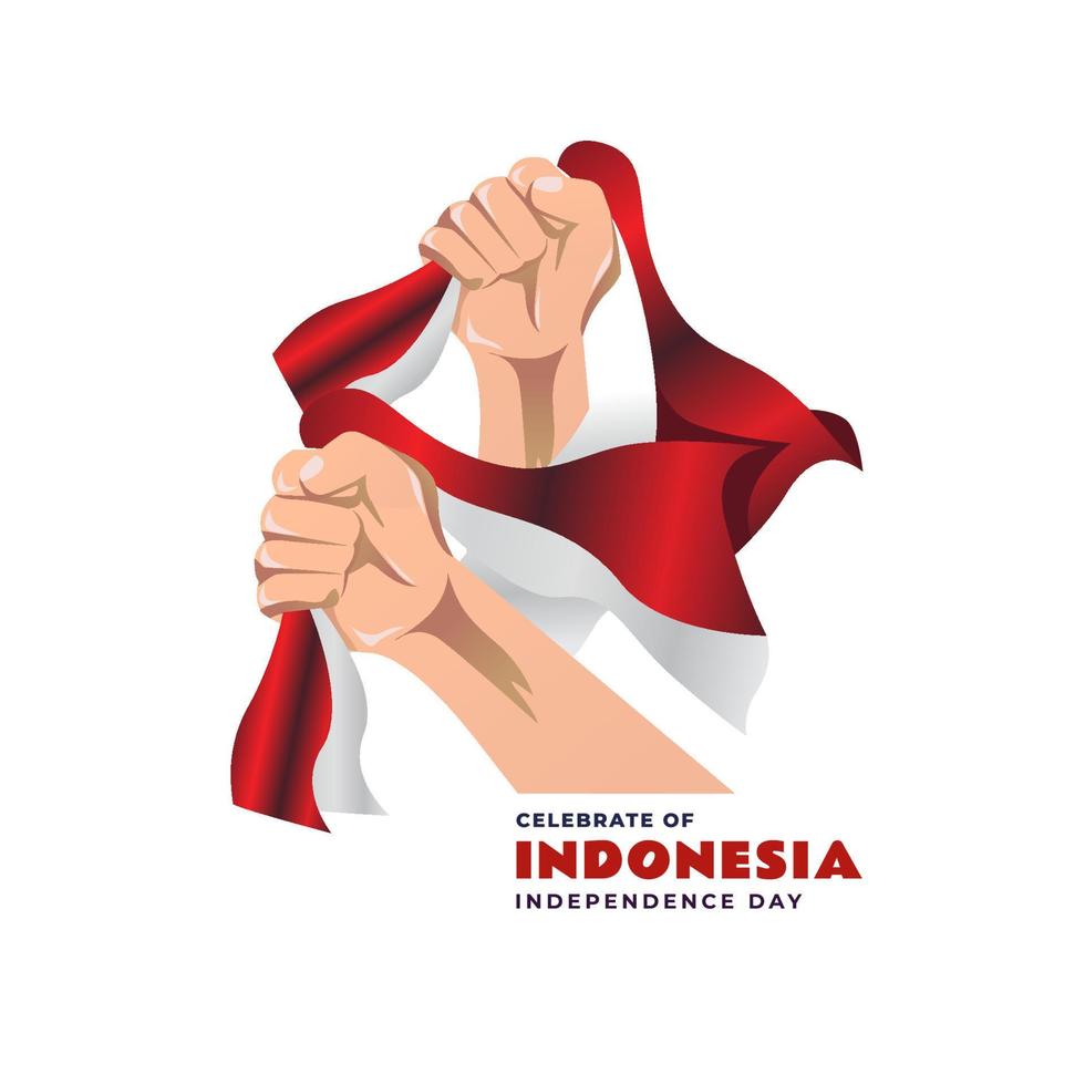 mano de diseño plano que sostiene la bandera de indonesia vector