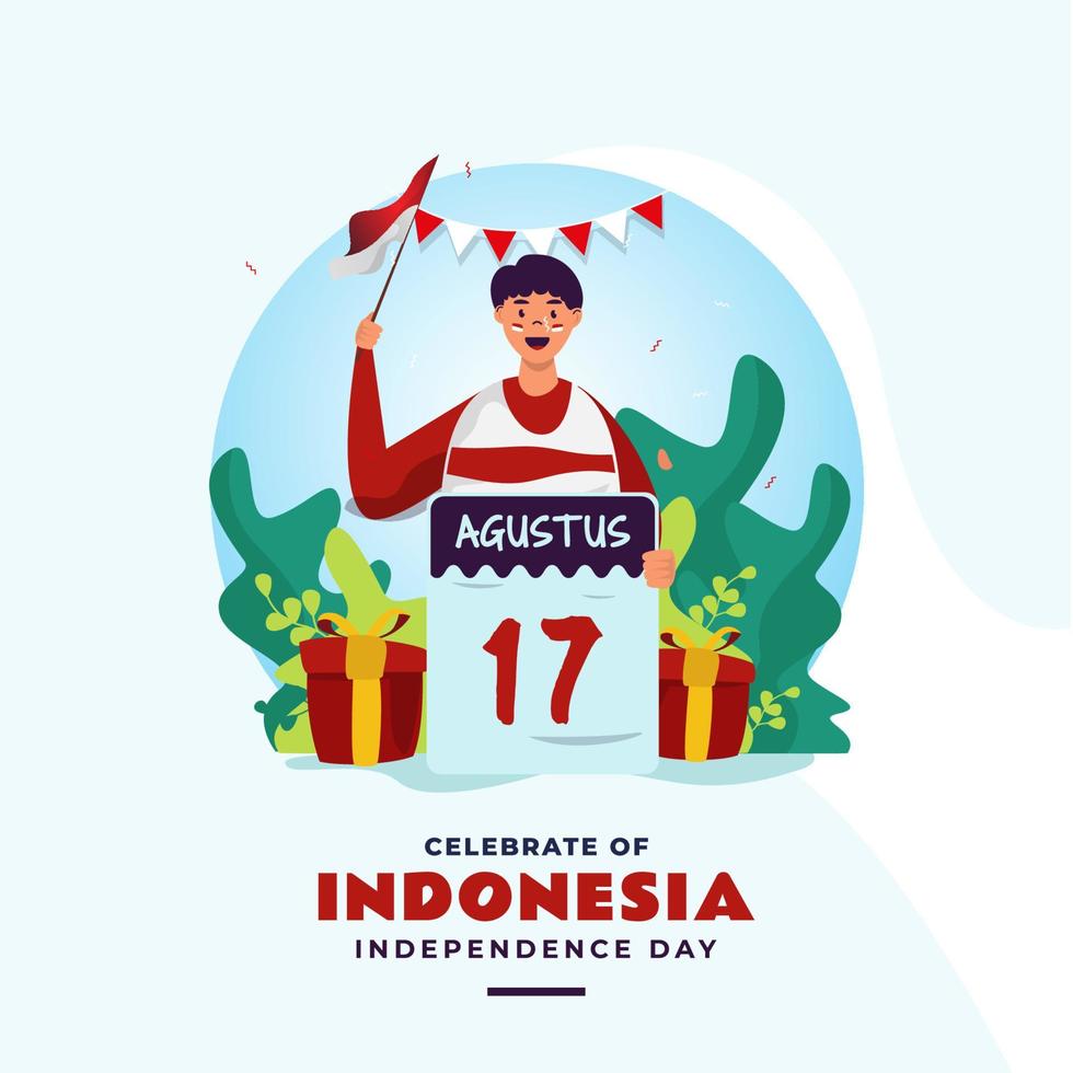 Flat design 17th august celebrate Indonesia Independence Day vector