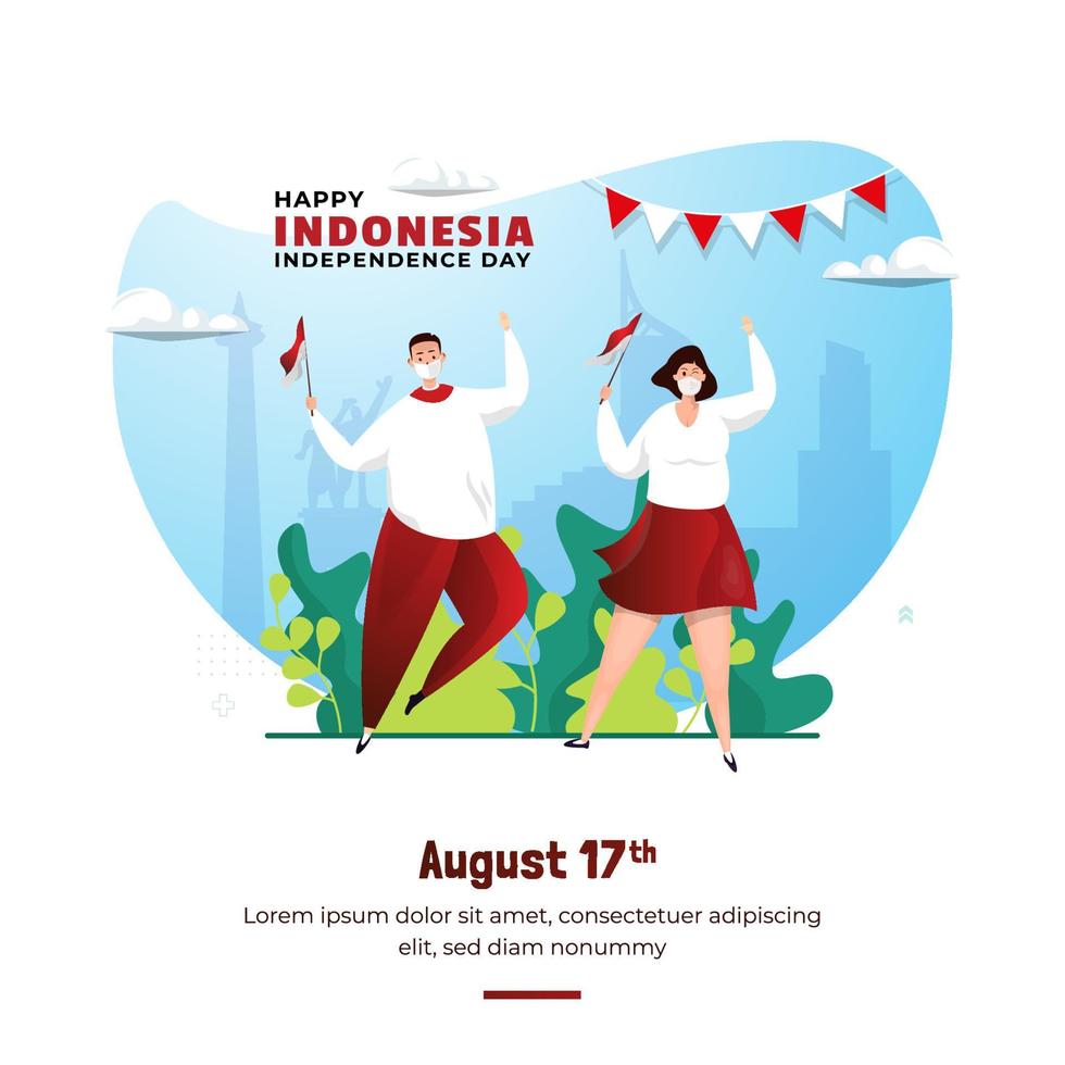 Flat design happy Indonesia national day greetings vector