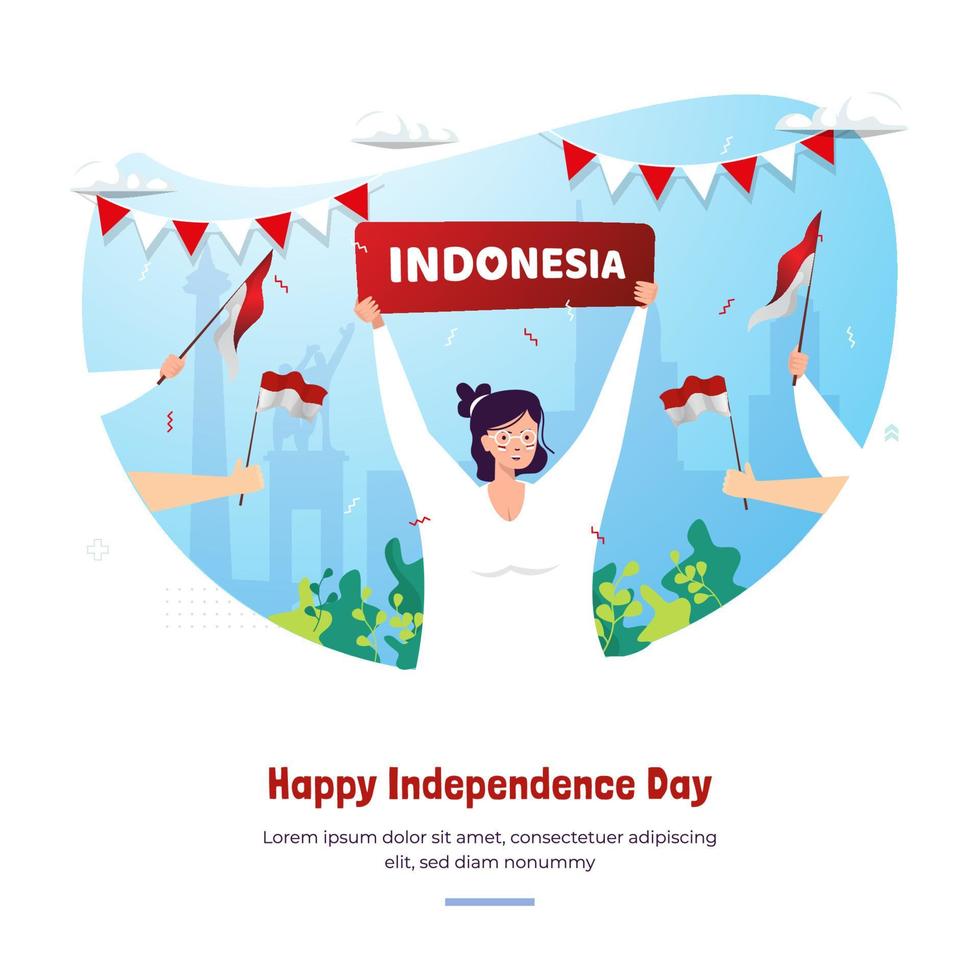 Flat illustration of happy Indonesia Independence Day greetings vector