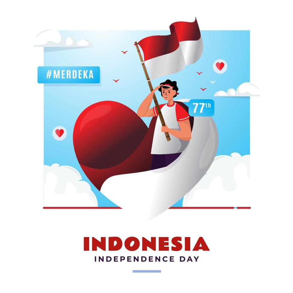 olas bandera indonesia con fondo de forma de amor vector