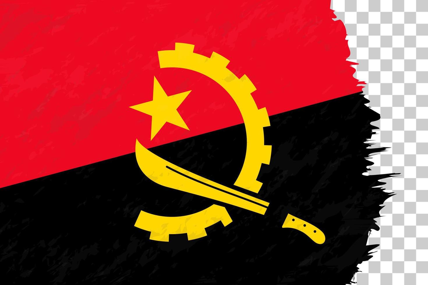 Horizontal Abstract Grunge Brushed Flag of Angola on Transparent Grid. vector